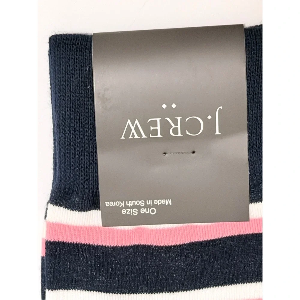 J.Crew Navy Pink White Striped Cotton Blend Crew Socks One Size BL8133